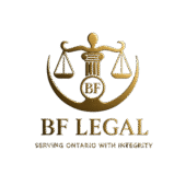 Gold BF Legal logo with scales and tagline on transparent background